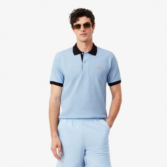 LACOSTE Ανδρικό Contrast Rib Polo Κανονική Γραμμή PH2017 00 4I3 Γαλάζιο Καφέ