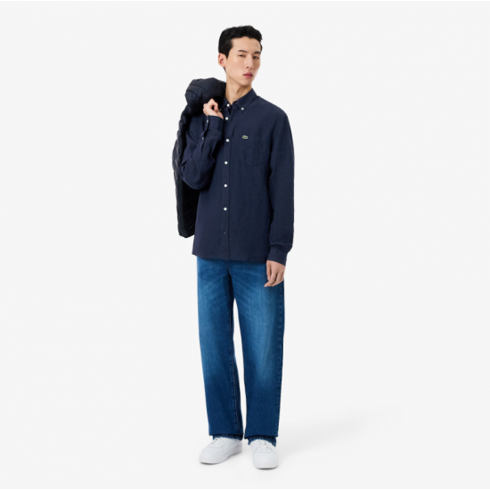 LACOSTE Ανδρικό Λινό Πουκάμισο Κανονική Γραμμή CH5692 00 166 Σκούρο Μπλε