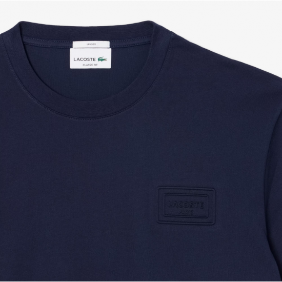 LACOSTE Ανδρικό Βαμβακερό T-Shirt Tone on Tone Embossed Logo Κανονική Γραμμή TH0753 00 166 Σκούρο Μπλε