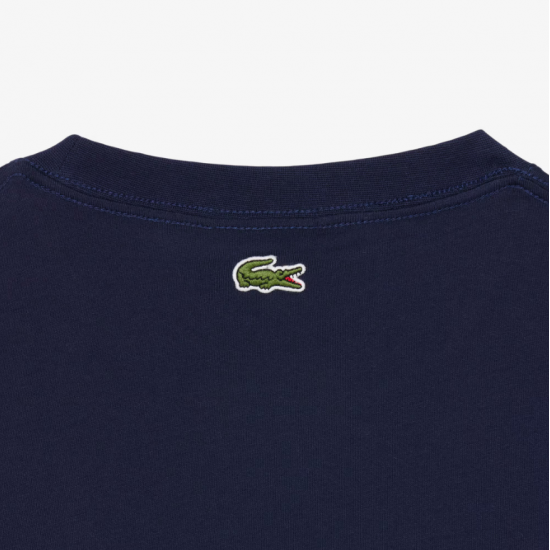 LACOSTE Ανδρικό Βαμβακερό T-Shirt Tone on Tone Embossed Logo Κανονική Γραμμή TH0753 00 166 Σκούρο Μπλε