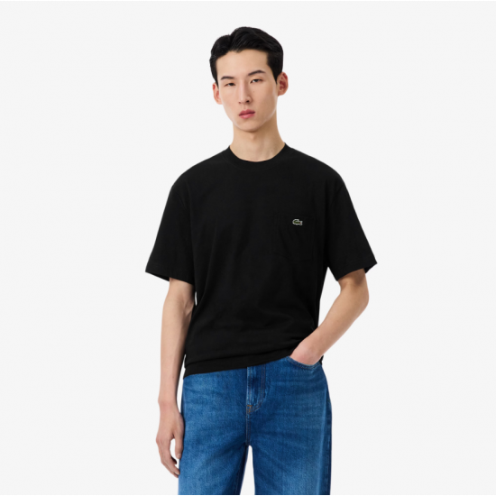 LACOSTE Ανδρικό Βαμβακερό T-Shirt Chest Pocket Κανονική Γραμμή TH2827 00 031 Μαύρο
