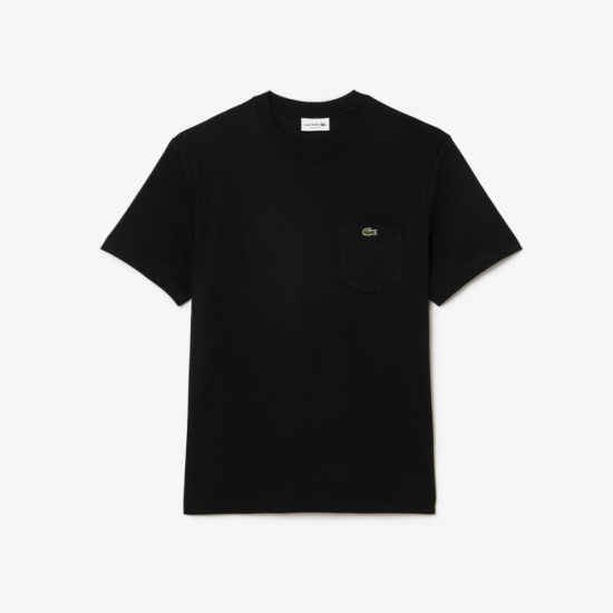 LACOSTE Ανδρικό Βαμβακερό T-Shirt Chest Pocket Κανονική Γραμμή TH2827 00 031 Μαύρο