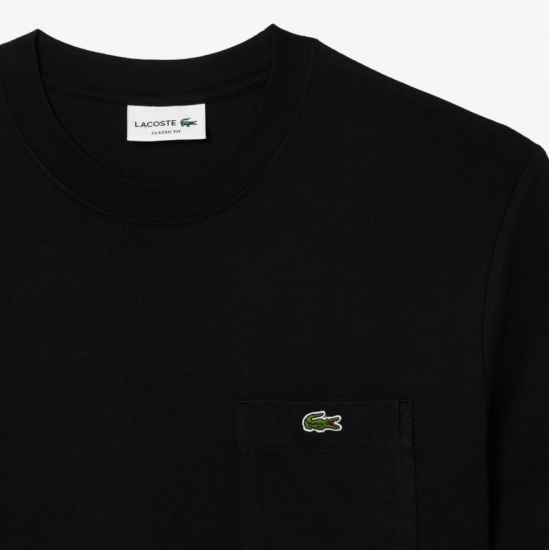 LACOSTE Ανδρικό Βαμβακερό T-Shirt Chest Pocket Κανονική Γραμμή TH2827 00 031 Μαύρο