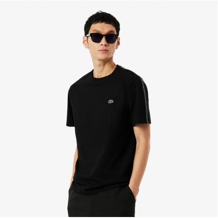 LACOSTE Ανδρικό Βαμβακερό T-Shirt Shoulder Stripe Κανονική Γραμμή TH0888 00 031 Μαύρο