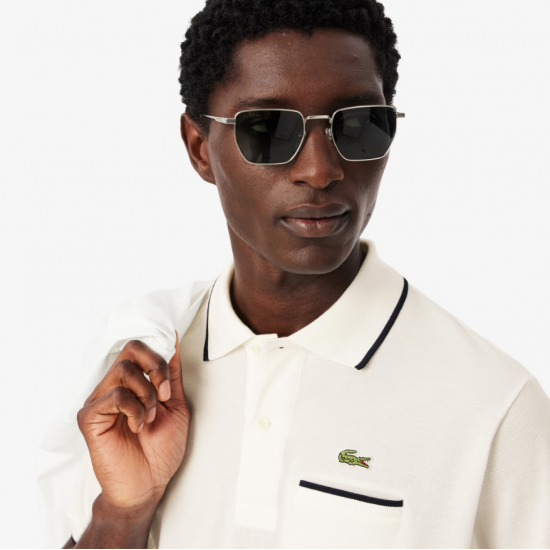 LACOSTE Ανδρική Βαμβακερή Μπλούζα Polo Contrast Trims Pocket Κανονική Γραμμή PH9838 00 EV0 Λευκή