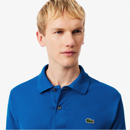 LACOSTE Ανδρική Βαμβακερή Polo Pique Μπλούζα Κανονική Γραμμή L.12.12 00 3D3 Μπλε Ντένιμ