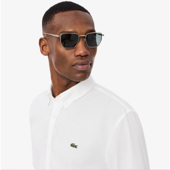 LACOSTE Ανδρικό Βαμβακερό Πουκάμισο Ελαφριά Ποπλίνα Κανονική Γραμμή CH2316 00 001 Λευκό