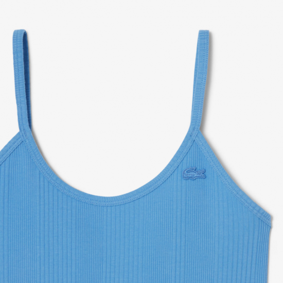 LACOSTE Γυναικείο Βαμβακερό Μακρύ Ριμπ Φόρεμα Στενή Γραμμή EF0966 00 776 Γαλάζιο