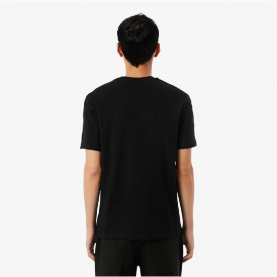 LACOSTE Ανδρικό Βαμβακερό T-Shirt Shoulder Stripe Κανονική Γραμμή TH0888 00 031 Μαύρο