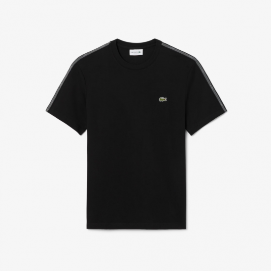 LACOSTE Ανδρικό Βαμβακερό T-Shirt Shoulder Stripe Κανονική Γραμμή TH0888 00 031 Μαύρο