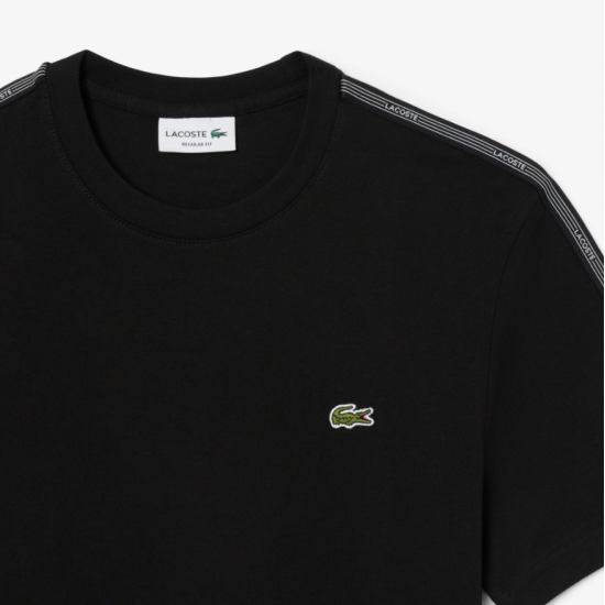 LACOSTE Ανδρικό Βαμβακερό T-Shirt Shoulder Stripe Κανονική Γραμμή TH0888 00 031 Μαύρο