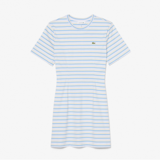 LACOSTE Γυναικείο Βαμβακερό Ριγέ Φόρεμα T-Shirt Στενή Γραμμή EF0263 00 4BI Γαλάζιο