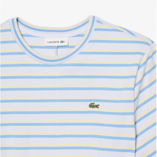LACOSTE Γυναικείο Βαμβακερό Ριγέ Φόρεμα T-Shirt Στενή Γραμμή EF0263 00 4BI Γαλάζιο