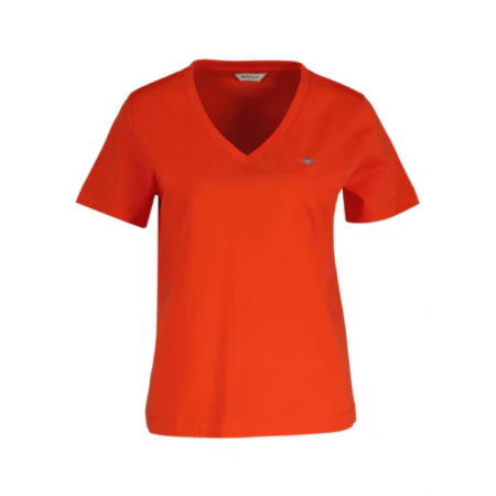 GANT Women's Cotton Regular Fit Shield V-Neck T-Shirt 4200750 679 Perfect Red