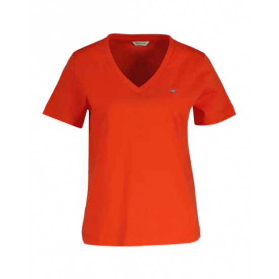 GANT Women's Cotton Regular Fit Shield V-Neck T-Shirt 4200750 679 Perfect Red