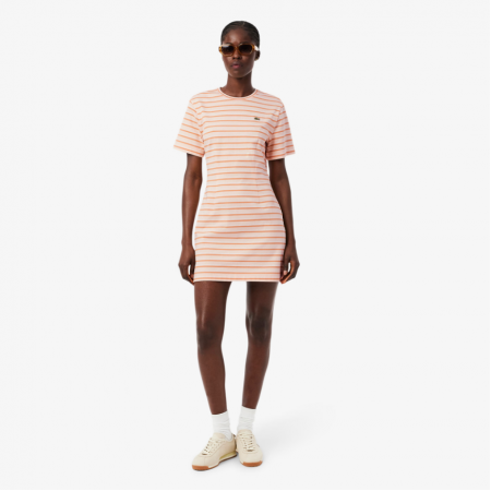 LACOSTE Γυναικείο Βαμβακερό Ριγέ Φόρεμα T-Shirt Στενή Γραμμή EF0263 00 4AW Ροζ