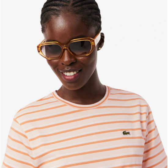 LACOSTE Γυναικείο Βαμβακερό Ριγέ Φόρεμα T-Shirt Στενή Γραμμή EF0263 00 4AW Ροζ