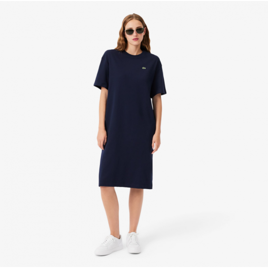 LACOSTE Γυναικείο Βαμβακερό Oversized T-Shirt Φόρεμα EF2883 00 166 Σκούρο Μπλε