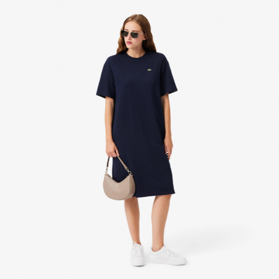 LACOSTE Γυναικείο Βαμβακερό Oversized T-Shirt Φόρεμα EF2883 00 166 Σκούρο Μπλε