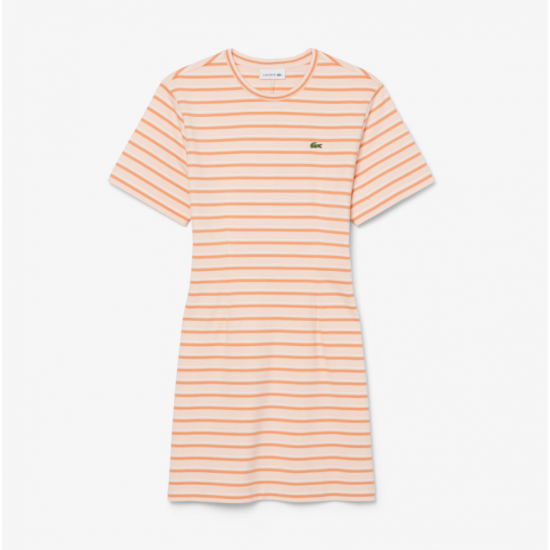 LACOSTE Γυναικείο Βαμβακερό Ριγέ Φόρεμα T-Shirt Στενή Γραμμή EF0263 00 4AW Ροζ