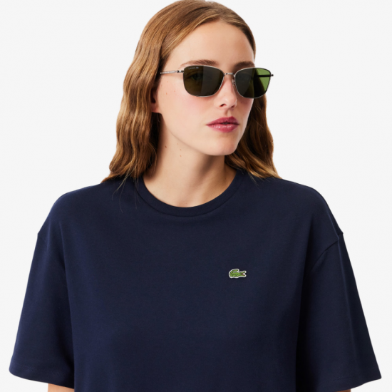 LACOSTE Γυναικείο Βαμβακερό Oversized T-Shirt Φόρεμα EF2883 00 166 Σκούρο Μπλε