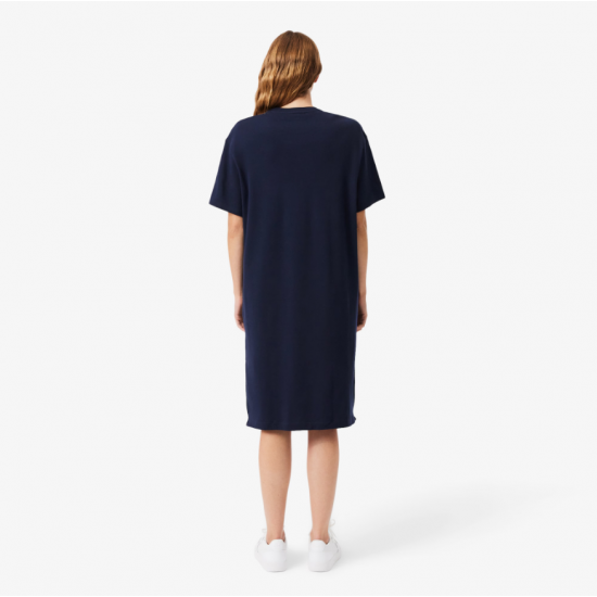 LACOSTE Γυναικείο Βαμβακερό Oversized T-Shirt Φόρεμα EF2883 00 166 Σκούρο Μπλε