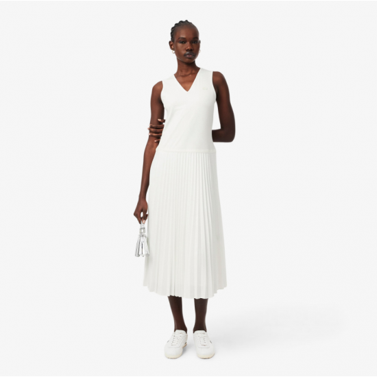LACOSTE Γυναικείο Αμάνικο Πλισέ Μακρύ Φόρεμα Maxi Κανονική Γραμμή EF2432 00 70V Λευκό
