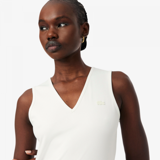 LACOSTE Γυναικείο Αμάνικο Πλισέ Μακρύ Φόρεμα Maxi Κανονική Γραμμή EF2432 00 70V Λευκό