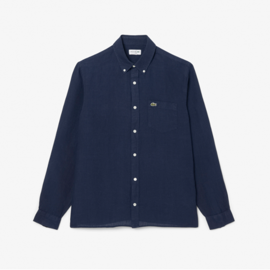 LACOSTE Ανδρικό Λινό Πουκάμισο Κανονική Γραμμή CH5692 00 166 Σκούρο Μπλε