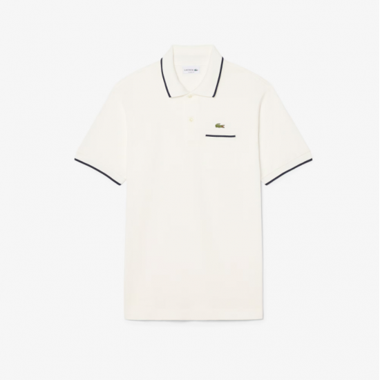 LACOSTE Ανδρική Βαμβακερή Μπλούζα Polo Contrast Trims Pocket Κανονική Γραμμή PH9838 00 EV0 Λευκή