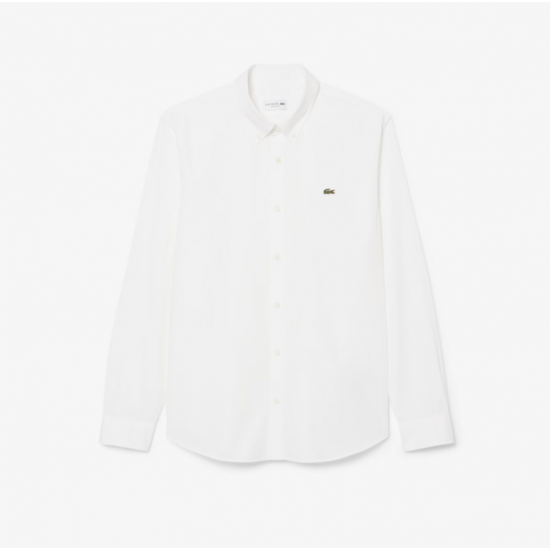LACOSTE Ανδρικό Βαμβακερό Πουκάμισο Ελαφριά Ποπλίνα Κανονική Γραμμή CH2316 00 001 Λευκό