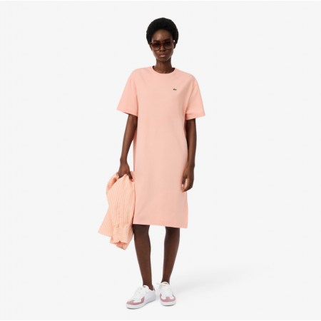 LACOSTE Γυναικείο Βαμβακερό Oversized T-Shirt Φόρεμα EF2883 00 UI2 Ροζ