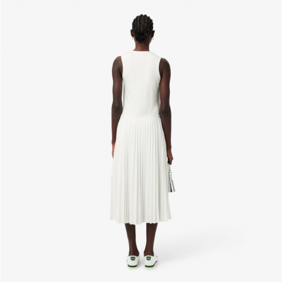 LACOSTE Γυναικείο Αμάνικο Πλισέ Μακρύ Φόρεμα Maxi Κανονική Γραμμή EF2432 00 70V Λευκό