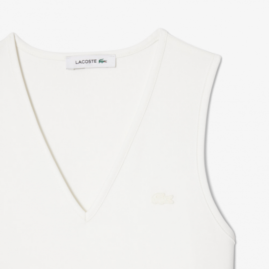 LACOSTE Γυναικείο Αμάνικο Πλισέ Μακρύ Φόρεμα Maxi Κανονική Γραμμή EF2432 00 70V Λευκό