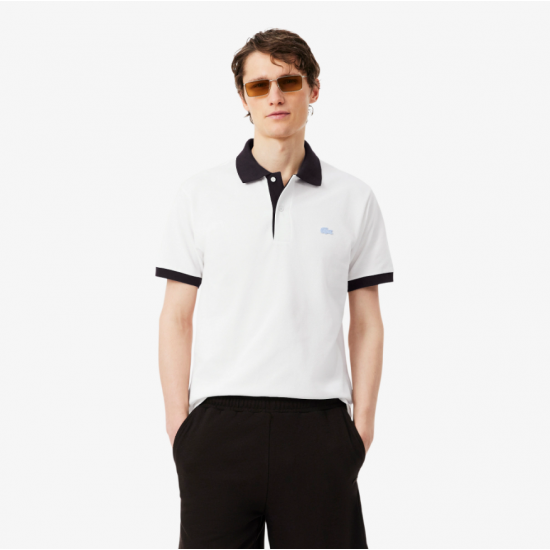 LACOSTE Ανδρικό Contrast Rib Polo Κανονική Γραμμή PH2017 00 1Ι9 Λευκό Καφέ