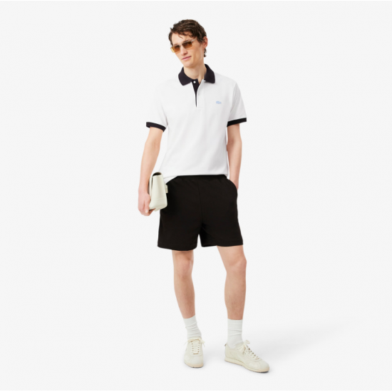 LACOSTE Ανδρικό Contrast Rib Polo Κανονική Γραμμή PH2017 00 1Ι9 Λευκό Καφέ