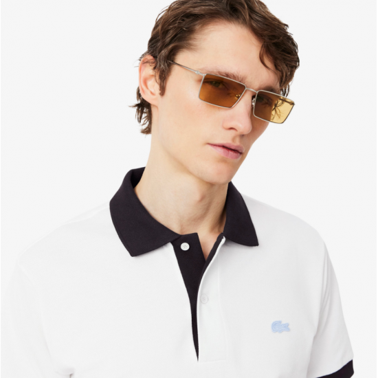 LACOSTE Ανδρικό Contrast Rib Polo Κανονική Γραμμή PH2017 00 1Ι9 Λευκό Καφέ