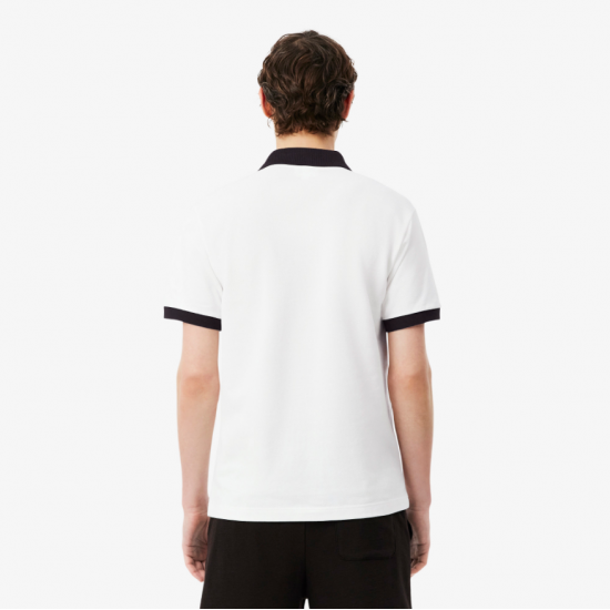 LACOSTE Ανδρικό Contrast Rib Polo Κανονική Γραμμή PH2017 00 1Ι9 Λευκό Καφέ