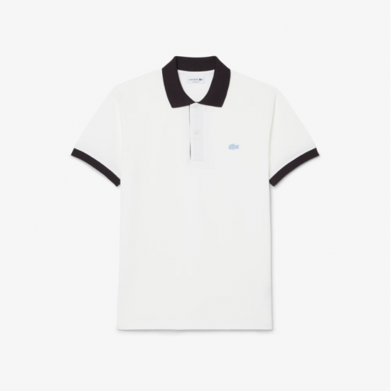 LACOSTE Ανδρικό Contrast Rib Polo Κανονική Γραμμή PH2017 00 1Ι9 Λευκό Καφέ