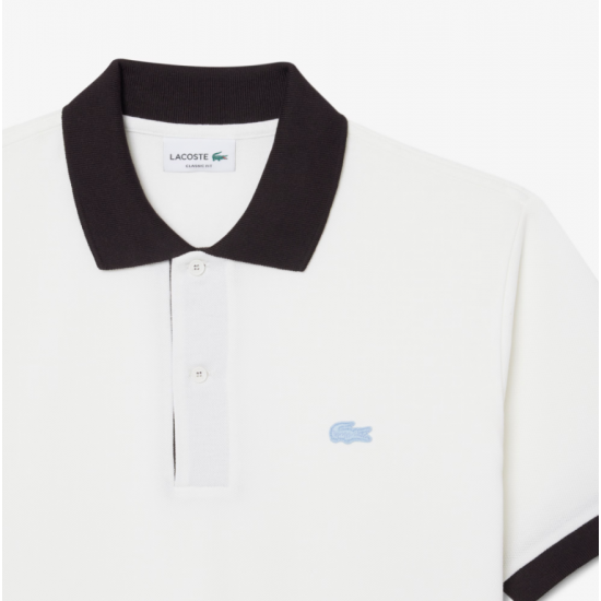LACOSTE Ανδρικό Contrast Rib Polo Κανονική Γραμμή PH2017 00 1Ι9 Λευκό Καφέ