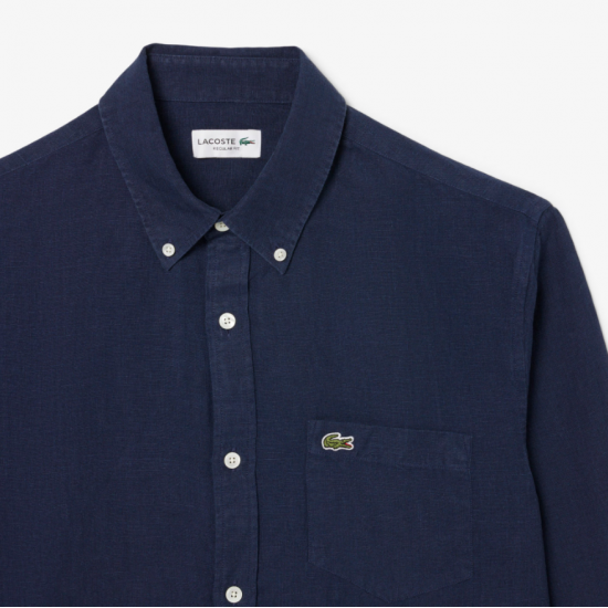 LACOSTE Ανδρικό Λινό Πουκάμισο Κανονική Γραμμή CH5692 00 166 Σκούρο Μπλε