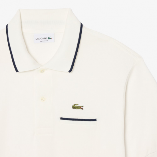 LACOSTE Ανδρική Βαμβακερή Μπλούζα Polo Contrast Trims Pocket Κανονική Γραμμή PH9838 00 EV0 Λευκή