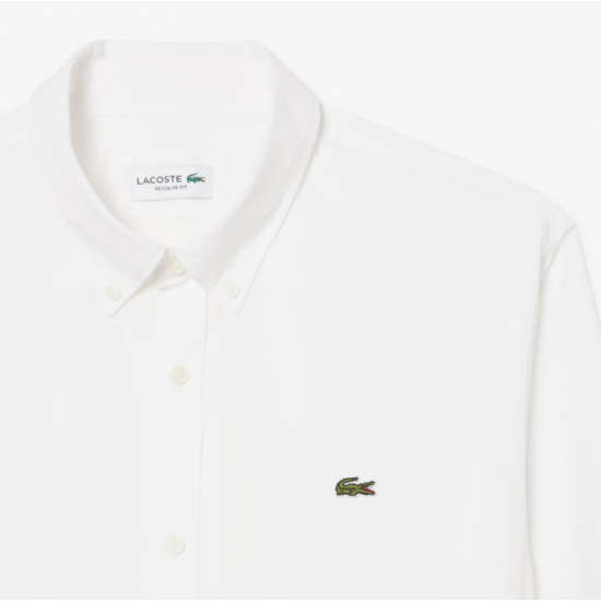LACOSTE Ανδρικό Βαμβακερό Πουκάμισο Ελαφριά Ποπλίνα Κανονική Γραμμή CH2316 00 001 Λευκό