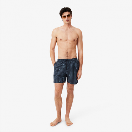 LACOSTE Ανδρικό Ριγέ Σορτς Μαγιό Crocodile Print Μεσαίου Μήκους MH1849 00 IY8 Μαύρο