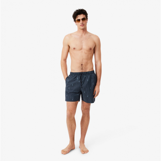 LACOSTE Ανδρικό Ριγέ Σορτς Μαγιό Crocodile Print Μεσαίου Μήκους MH1849 00 IY8 Μαύρο