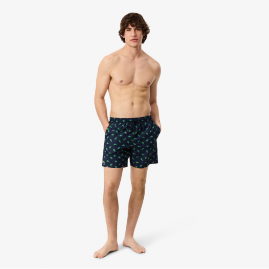 LACOSTE Ανδρικό Σορτς Μαγιό Crocodile Print Μεσαίου Μήκους MH1851 00 166 Σκούρο Μπλε