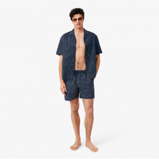 LACOSTE Ανδρικό Ριγέ Σορτς Μαγιό Crocodile Print Μεσαίου Μήκους MH1849 00 IY8 Μαύρο