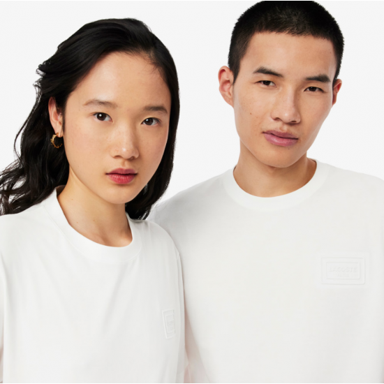 LACOSTE Ανδρικό Βαμβακερό T-Shirt Tone on Tone Embossed Logo Κανονική Γραμμή TH0753 00 70V Λευκό