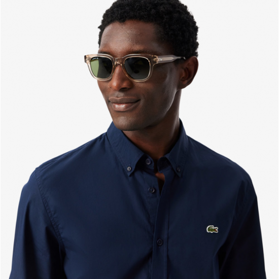 LACOSTE Men's Cotton Regular Fit Lightweight Poplin Shirt CH2316 00 166 Blue
