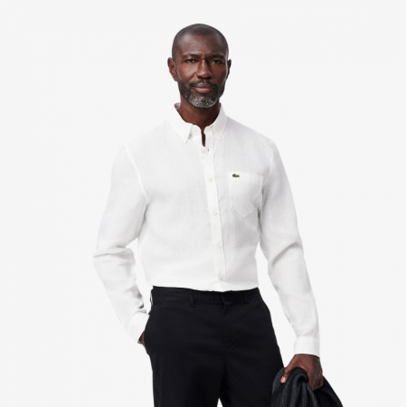 LACOSTE Ανδρικό Λινό Πουκάμισο Κανονική Γραμμή CH5692 00 001 Λευκό